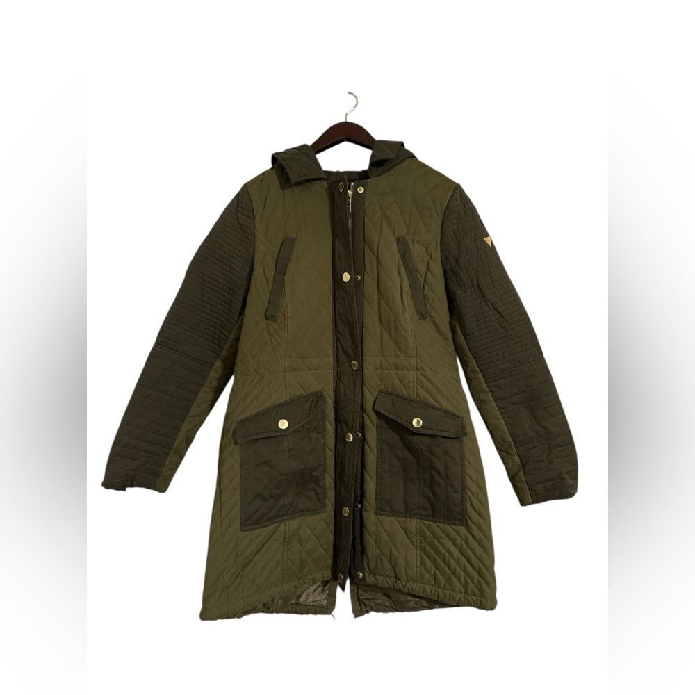 Guess Army Style Two Tone Jacket| Zip and  Snap Hood Pockets Size M